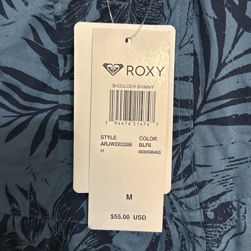 NWT Roxy Navy Leaf Print Dress - can be off the shoulder - Picture 3 of 3